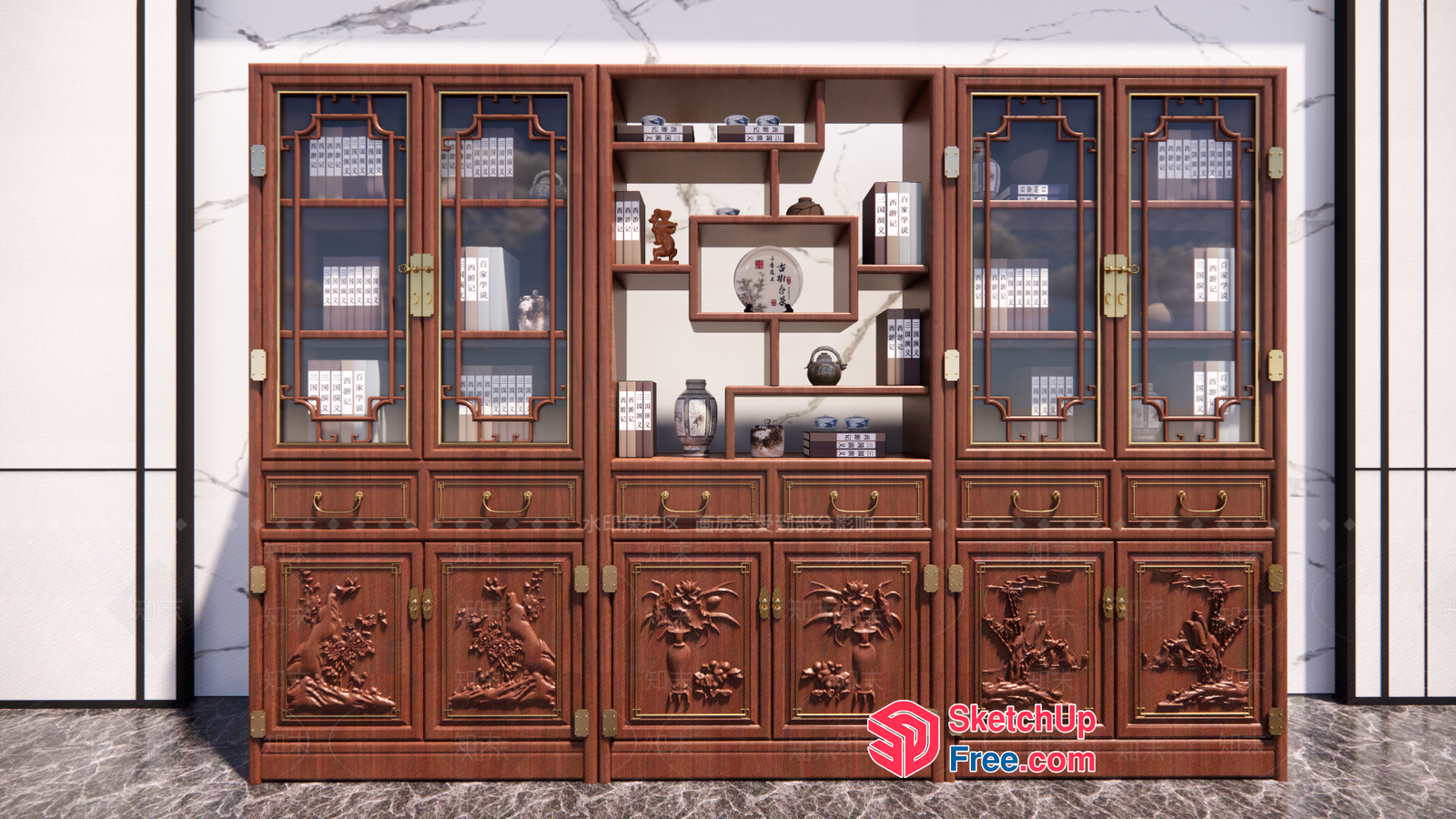 Elegant Traditional Chinese Decorative Cabinet 3D SketchUp File