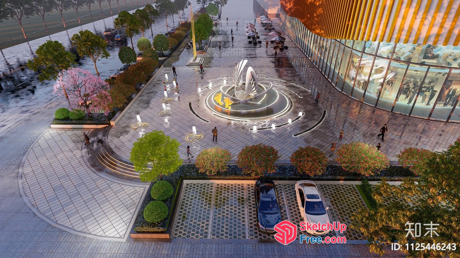 Modern Glass Curtain Wall Office Building Commercial Street 3D SketchUp File