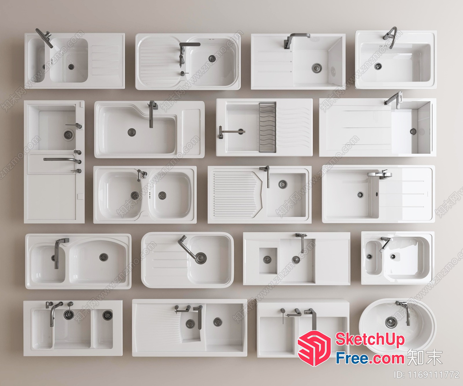 Kitchen Sinks With Faucets And Drains 3D SketchUp File