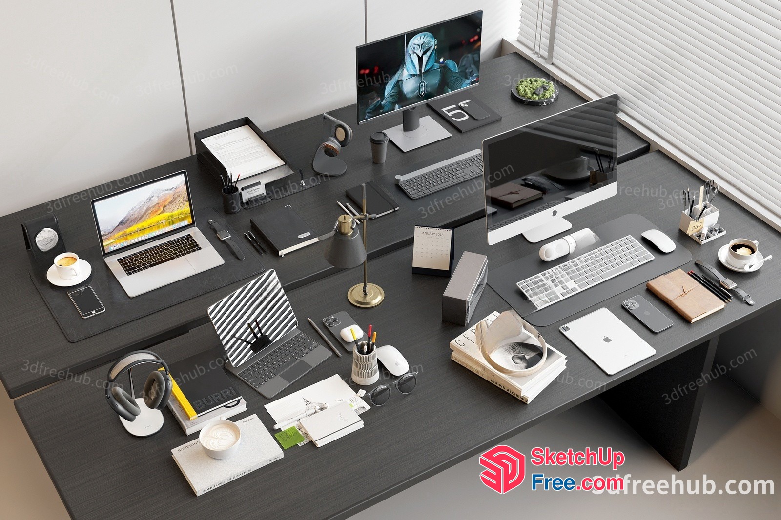 Modern Office Workspace With Various Computer Equipment 3D SketchUp File