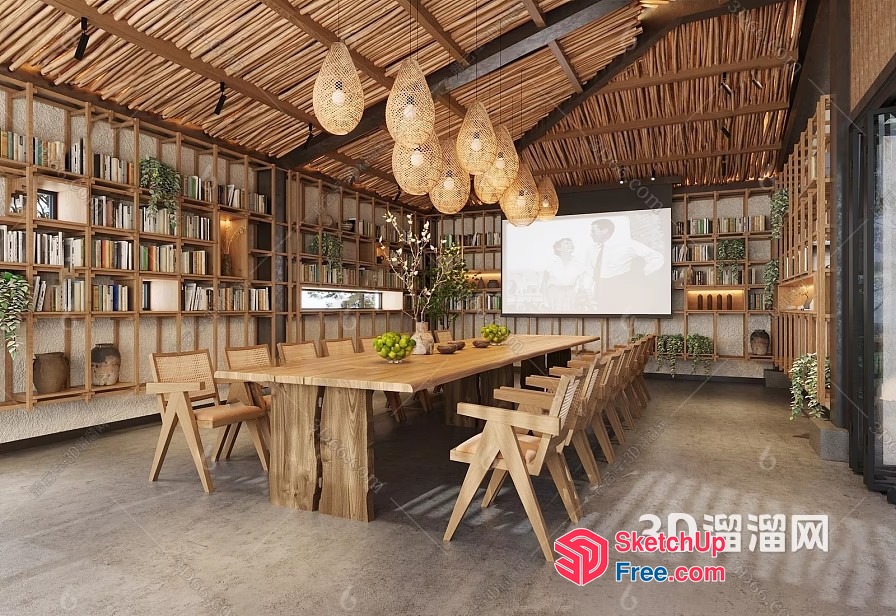 Rustic Natural Wood And Stone Decorative Dining Room 3D SketchUp File