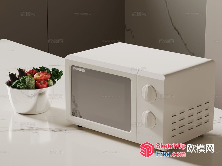 Modern White Microwave Oven With Fresh Vegetables 3D SketchUp File