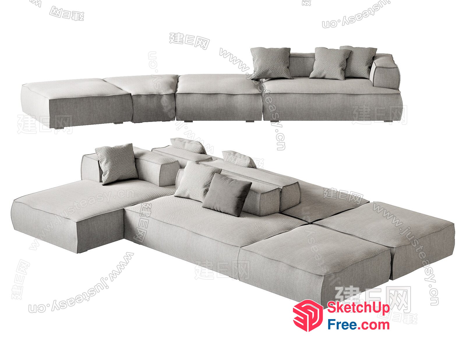 Modular L-Shaped Sofa Set With Pillows 3D SketchUp File