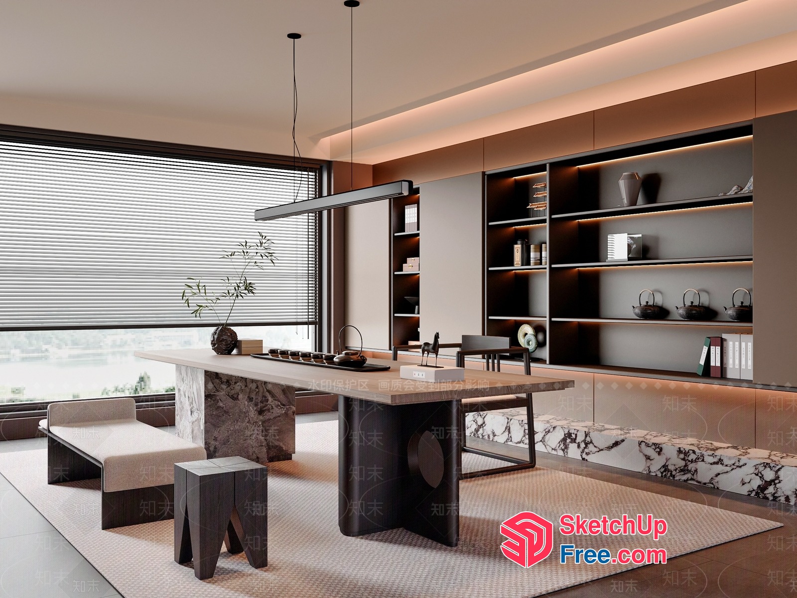 Modern Japanese-Style Dining Room With Elegant Decorations 3D SketchUp File