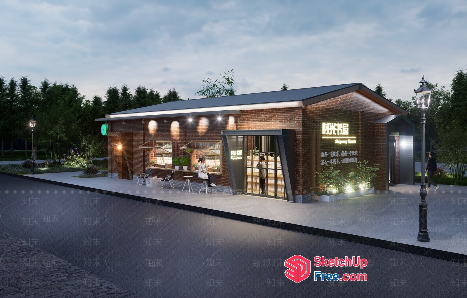 Modern Brick Building Exterior With Elegant Lighting 3D SketchUp File
