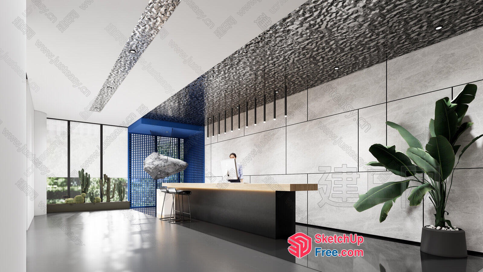 Modern Office Space With Sleek Reception Desk And Minimalist Decor 3D SketchUp File