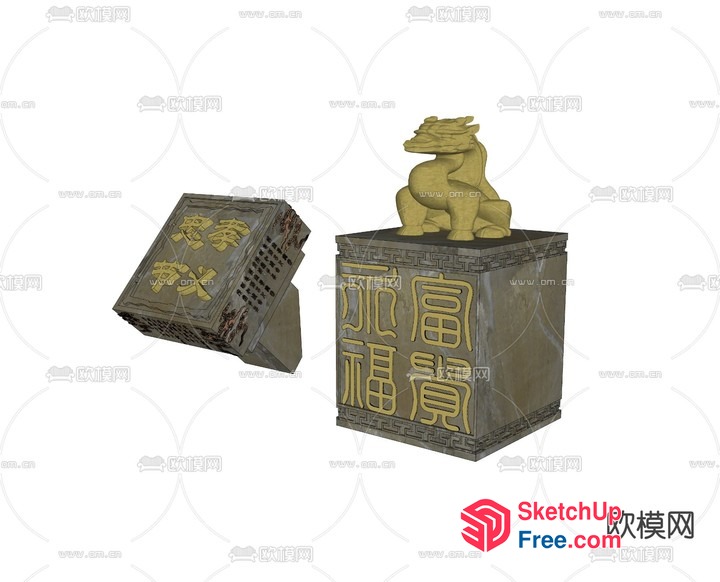 Chinese-Inspired Decorative Box With Animal Statue 3D SketchUp File