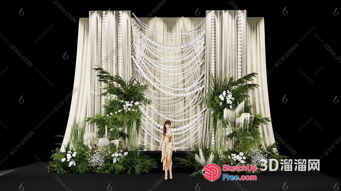 Elegant White And Green Floral Display 3D SketchUp File