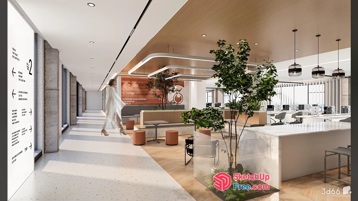 Modern Office Space With Natural Light And Comfortable Seating 3D SketchUp File