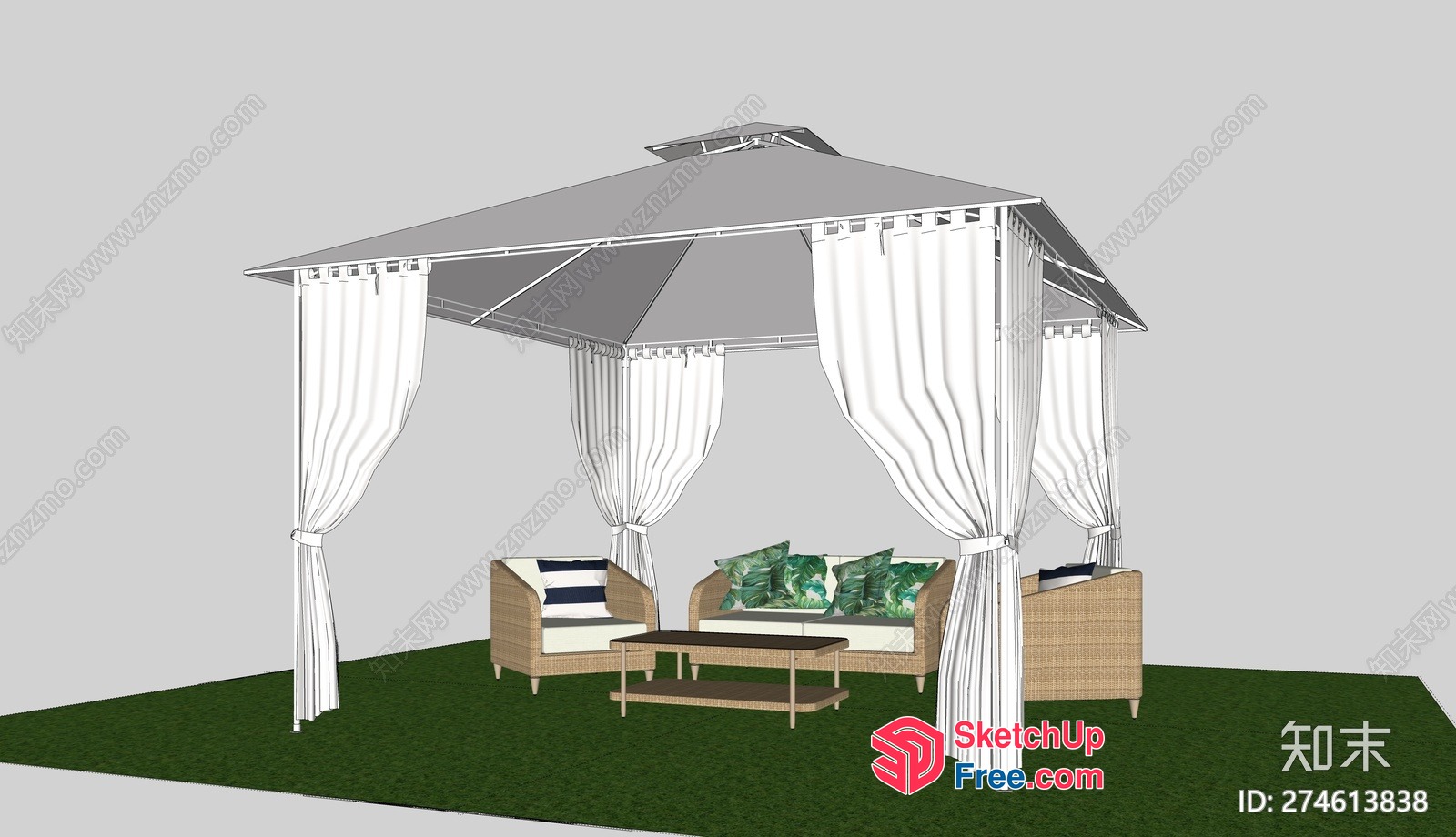 Outdoor Gazebo With Furniture Arrangement 3D SketchUp File