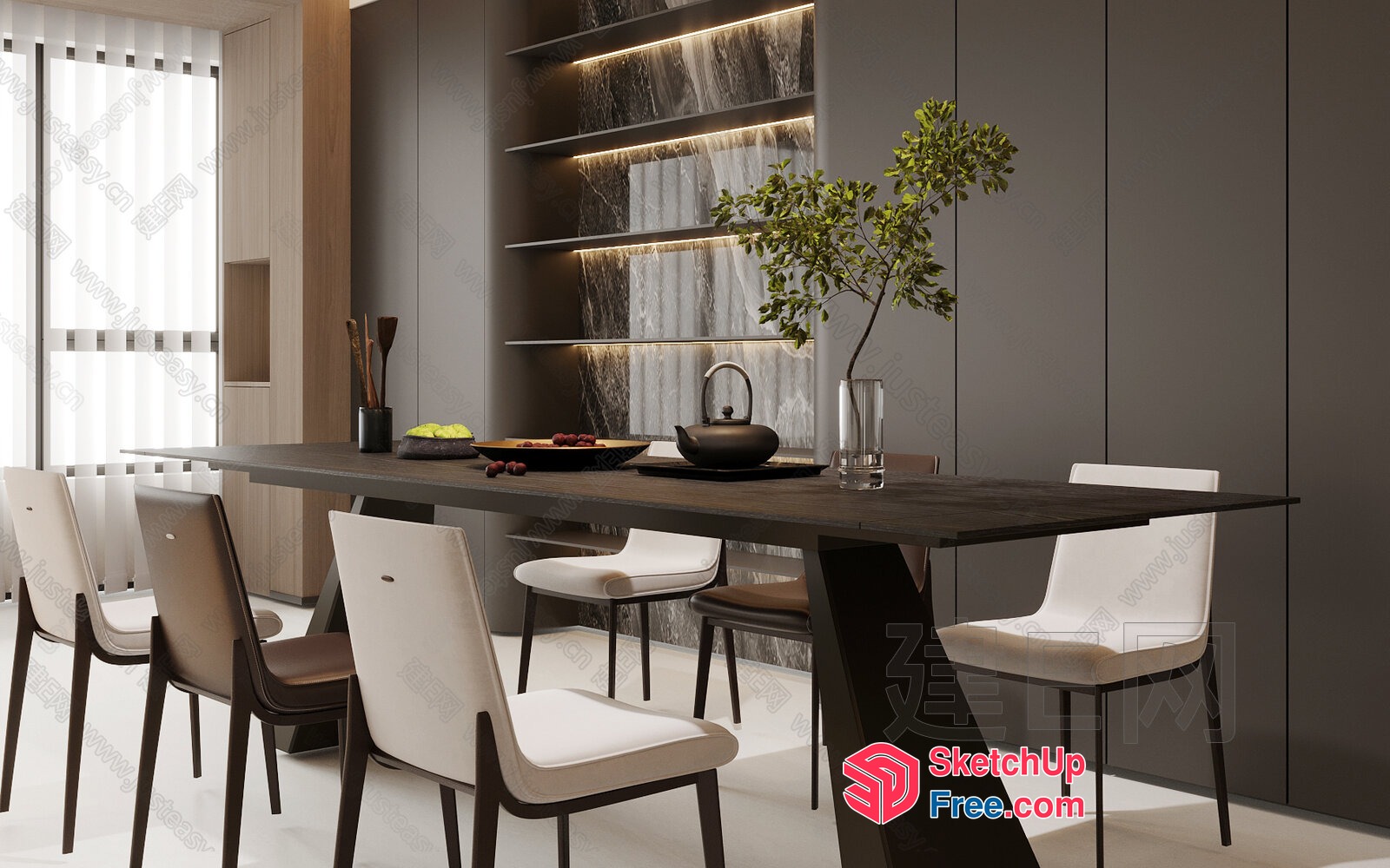 Modern Minimalist Dining Room With Sleek Furniture And Ambient Lighting 3D SketchUp File