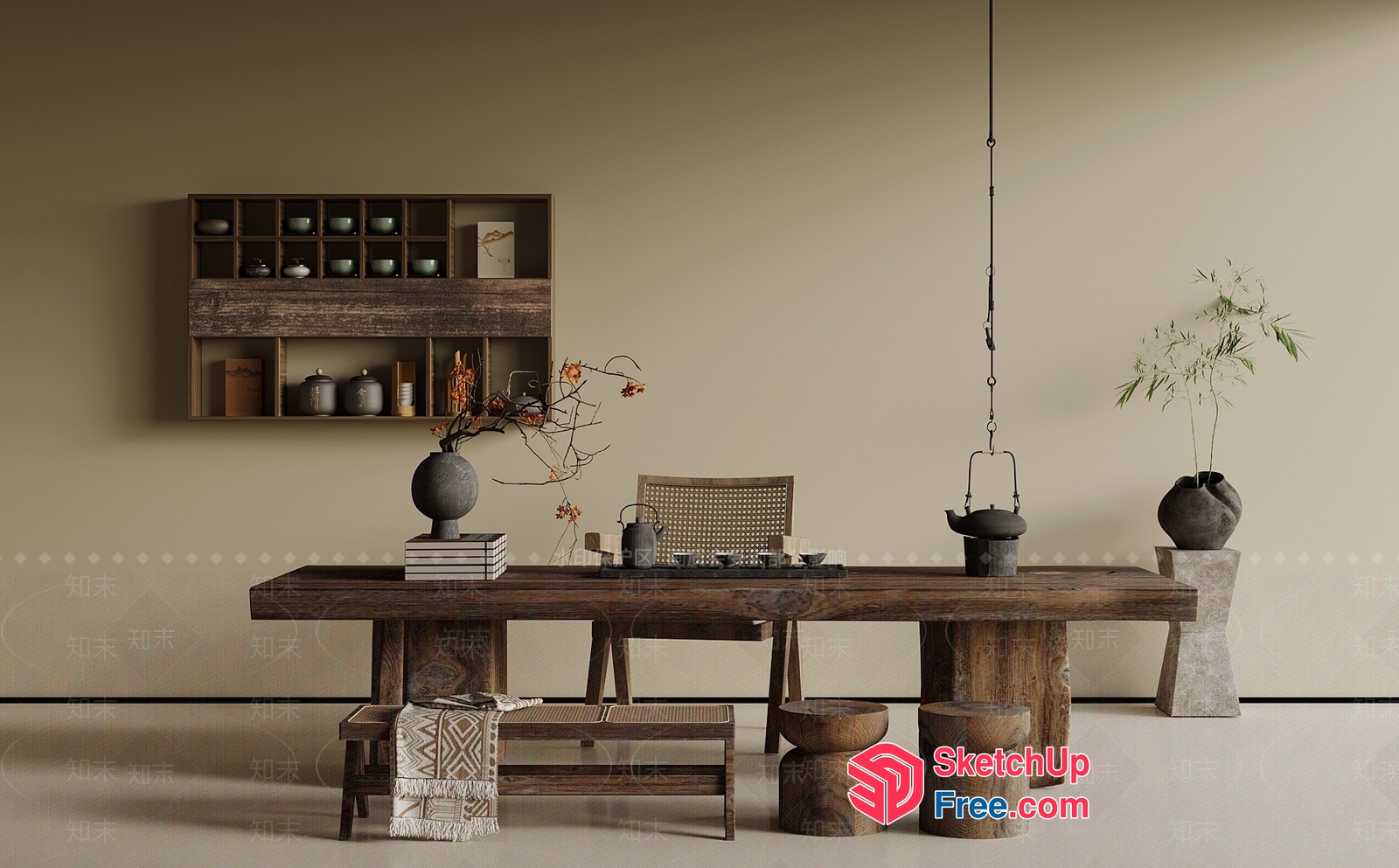 Elegant Wabi-Sabi Style Living Room 3D SketchUp File
