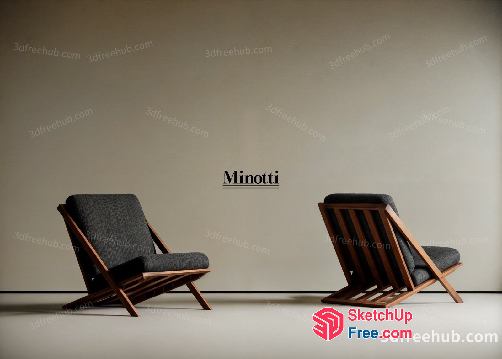 Two Minotti Chairs With Gray Cushions 3D SketchUp File