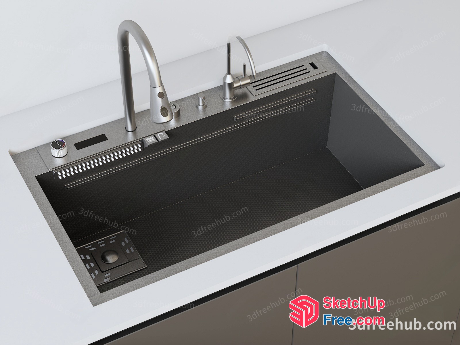 Modern Stainless Steel Kitchen Sink 3D SketchUp File