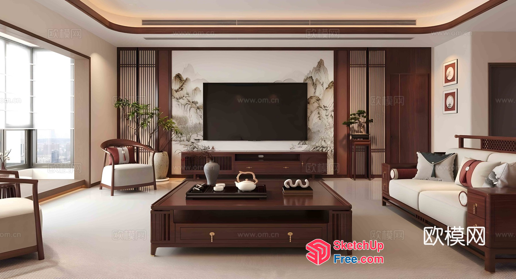 Traditional Japanese-Inspired Living Room Interior 3D SketchUp File