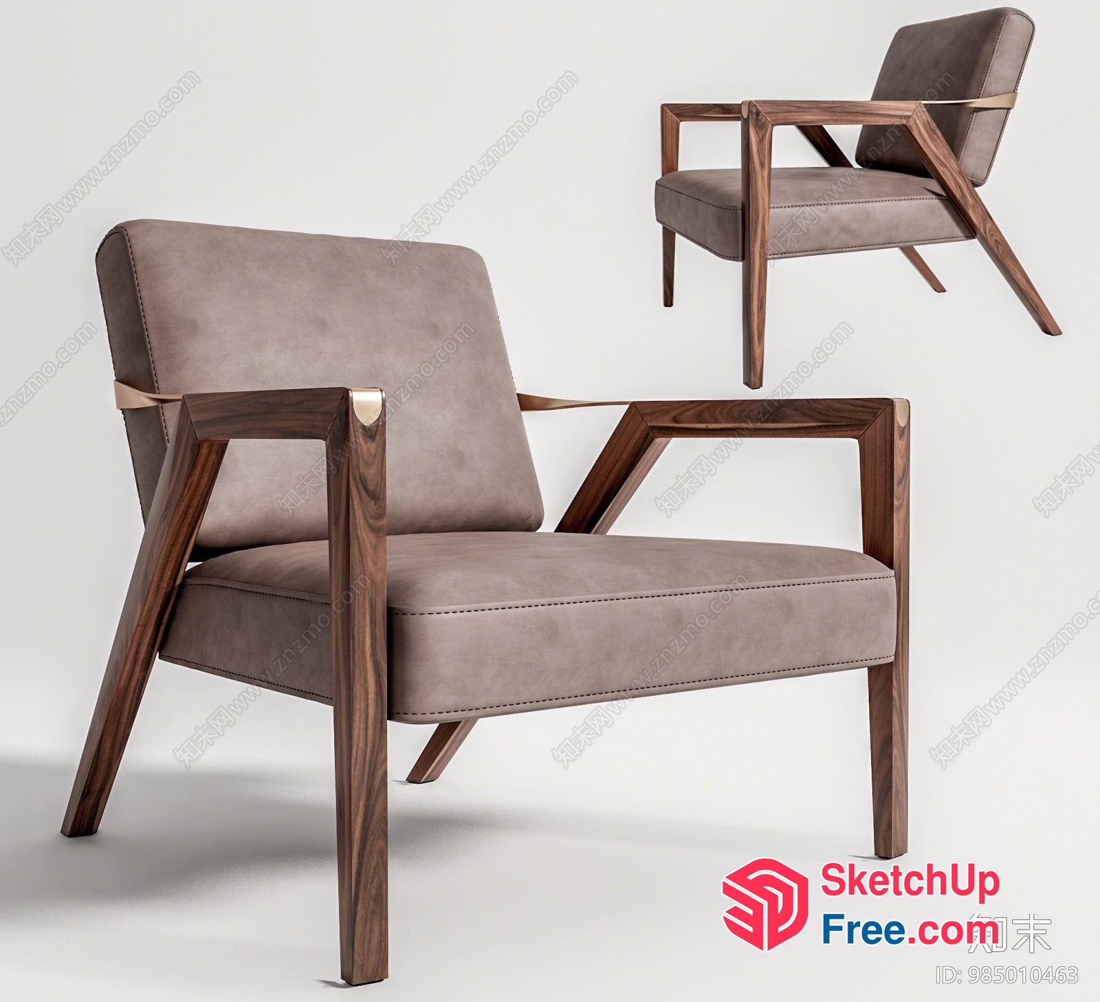 Minimalist Style Armchair With Wooden Frame And Gray Upholstery 3D SketchUp File