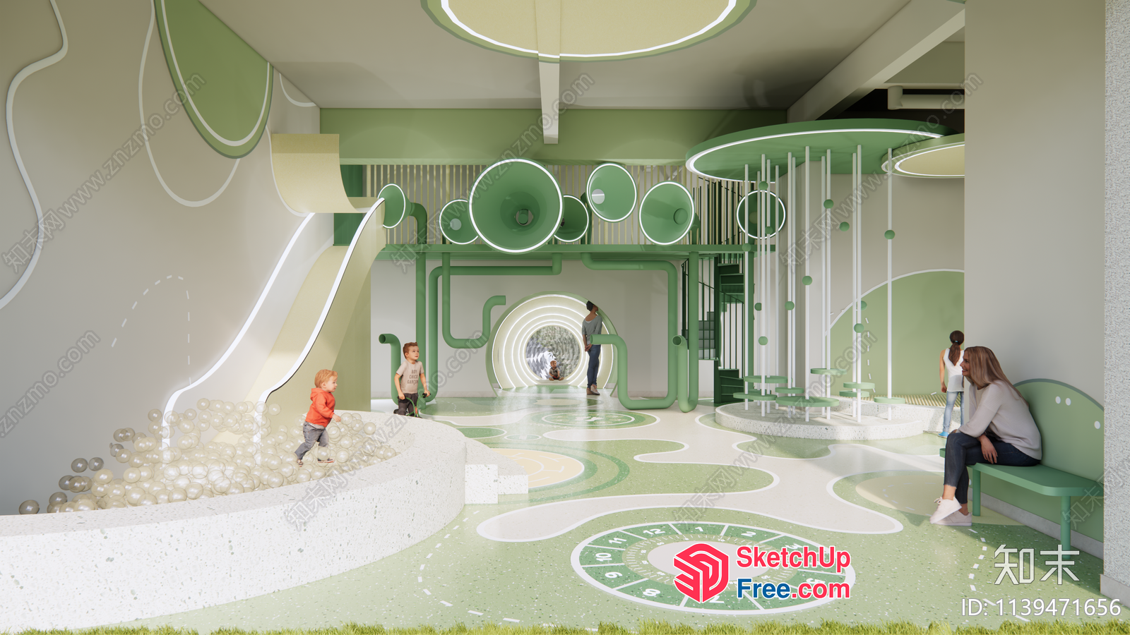 Modern Green And White Playground Interior 3D SketchUp File