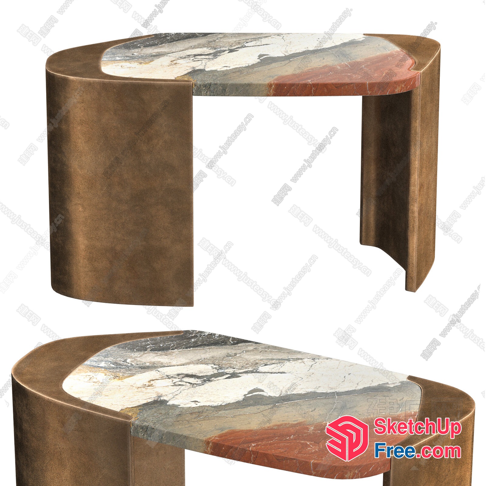 Marble-Topped, Rustic-Brown Table 3D SketchUp File