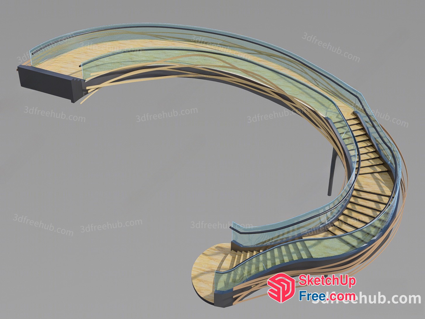 Modern Staircase With Glass Railing 3D SketchUp File