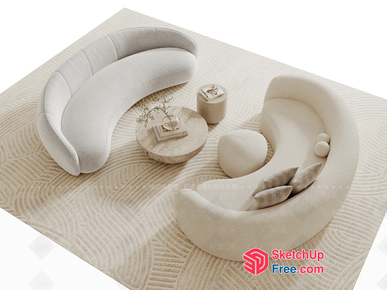 Elegant And Modern Creamy Style Living Room Furniture 3D SketchUp File