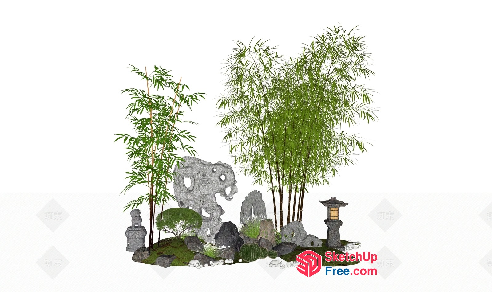 Asian Inspired Garden Scene With Bamboo And Lanterns 3D SketchUp File