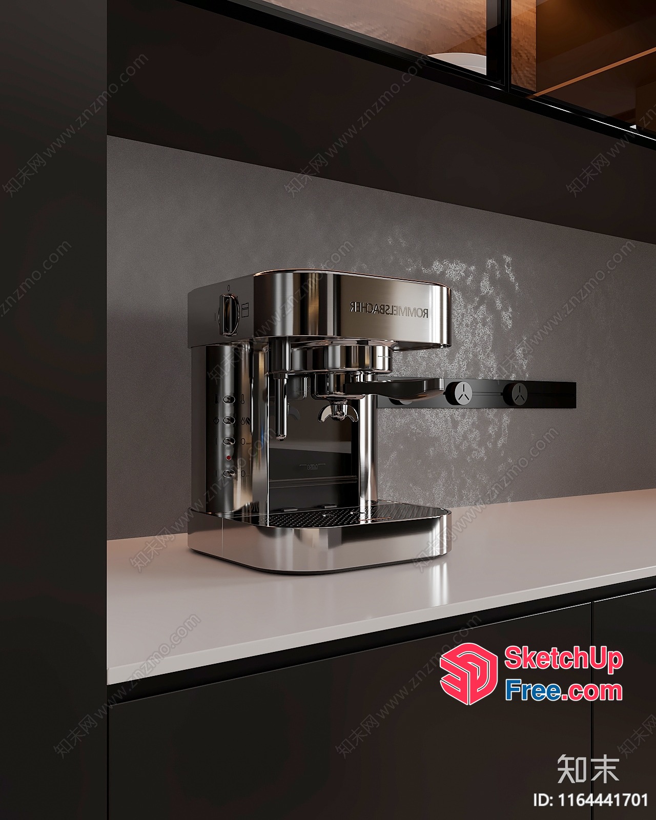 Modern Coffee Machine On White Countertop And Dark Cabinets 3D SketchUp File