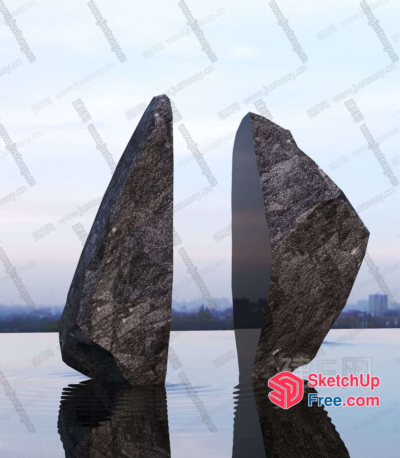 Two Stone Monoliths Standing In Water 3D SketchUp File