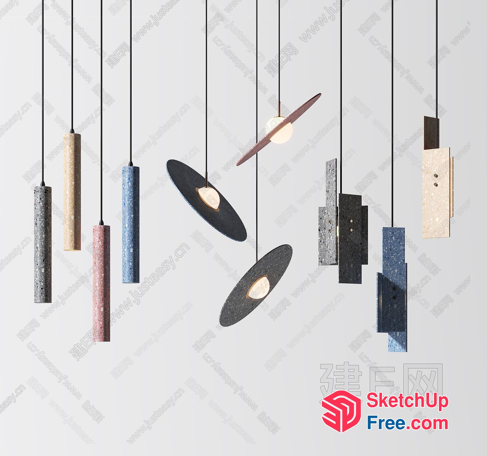 Modern Hanging Light Fixtures With Unique Shapes And Textures 3D SketchUp File
