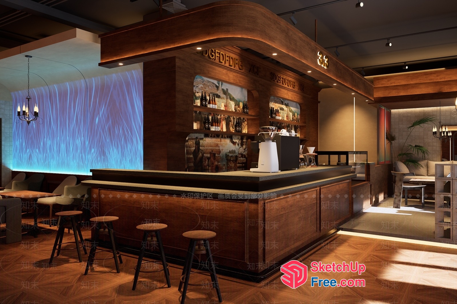 Modern Bar Counter Design With Led Lighting 3D SketchUp File