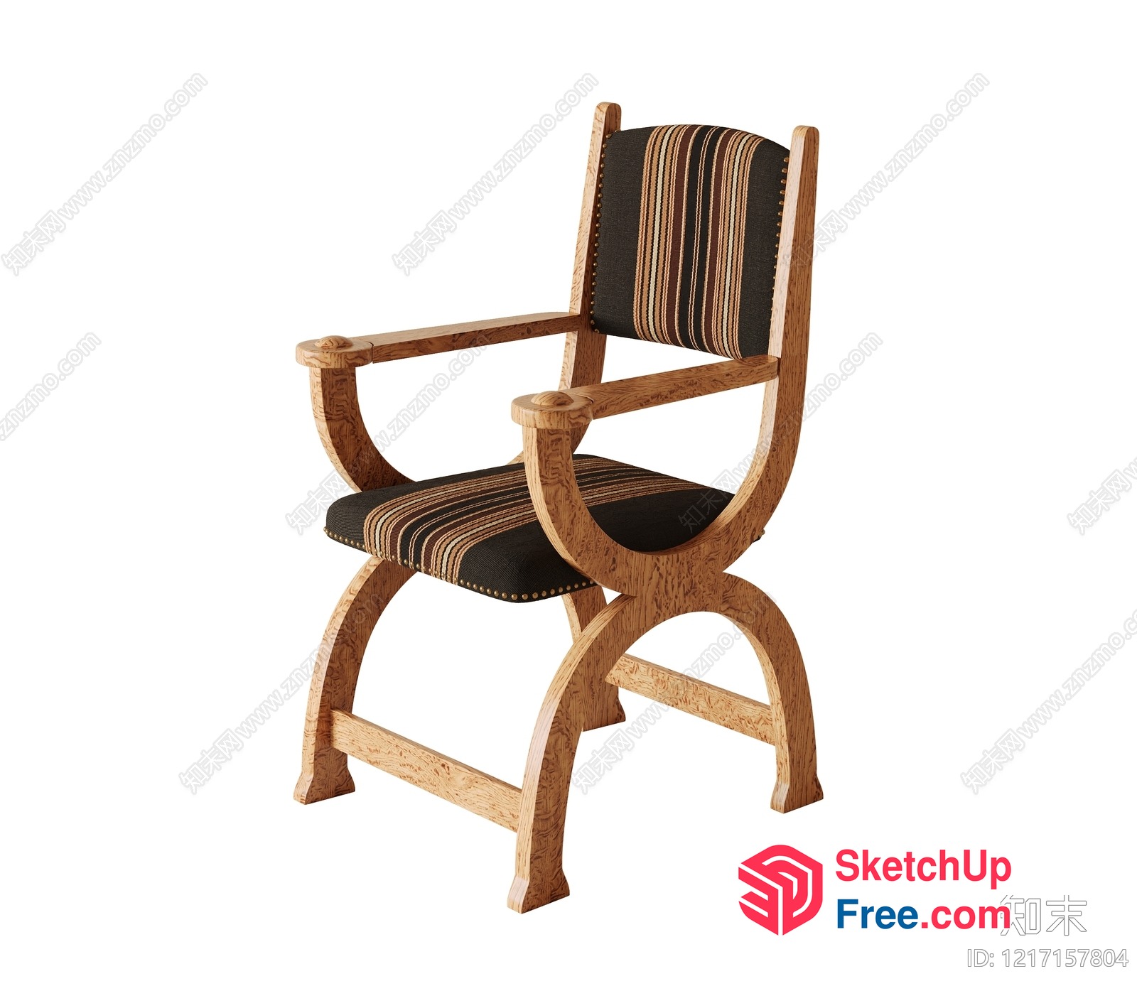 Elegant Wooden Chair With Striped Upholstery 3D SketchUp File