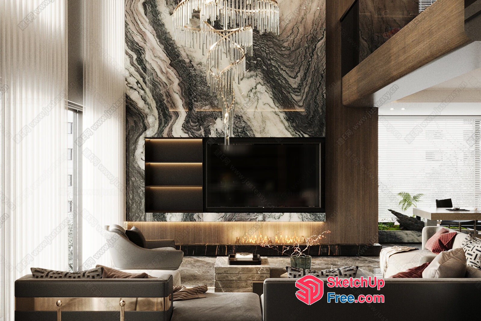 Luxurious Modern Living Room With High Ceiling 3D SketchUp File