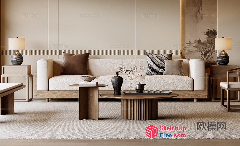 Modern Minimalist Japanese Style Living Room 3D SketchUp File
