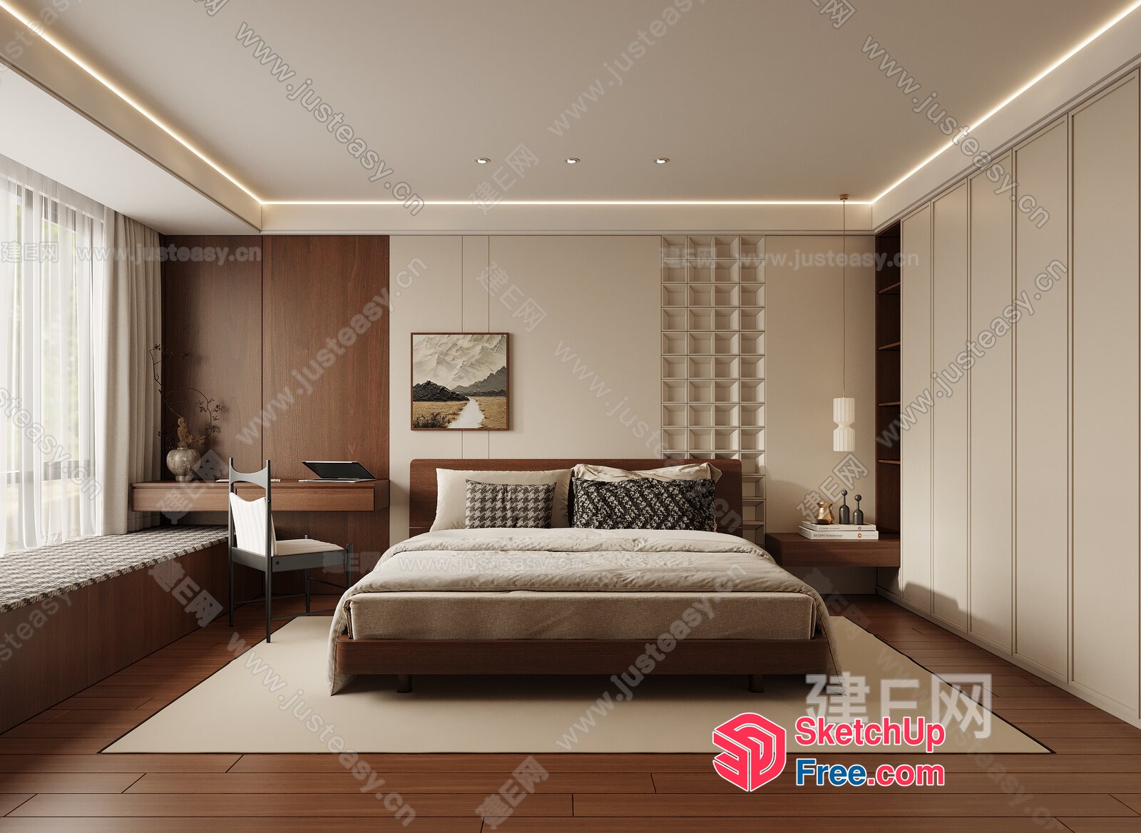 Modern Minimalist Bedroom With Neutral Color Scheme 3D SketchUp File