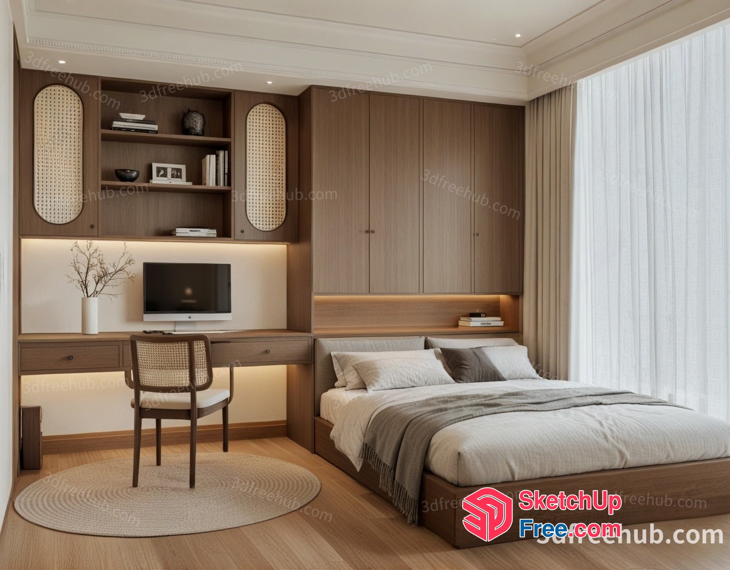 Modern Bedroom With Desk And Built-In Storage 3D SketchUp File