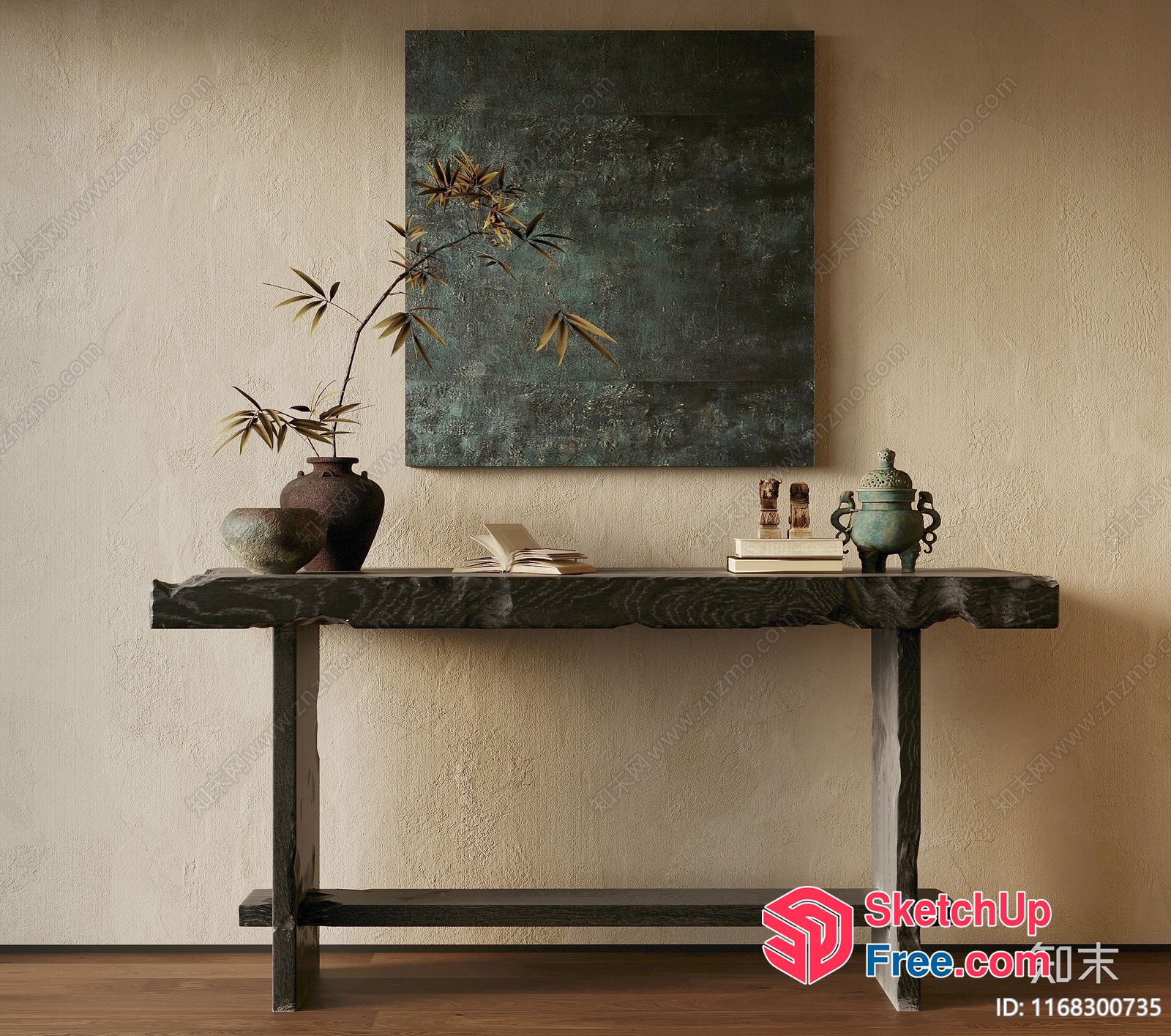 Elegant Wabi-Sabi Style Console Table 3D SketchUp File