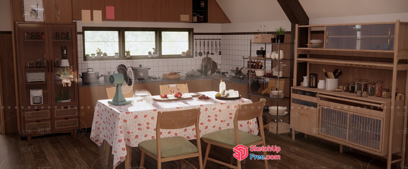 Cozy Modern Kitchen Interior With Dining Area 3D SketchUp File