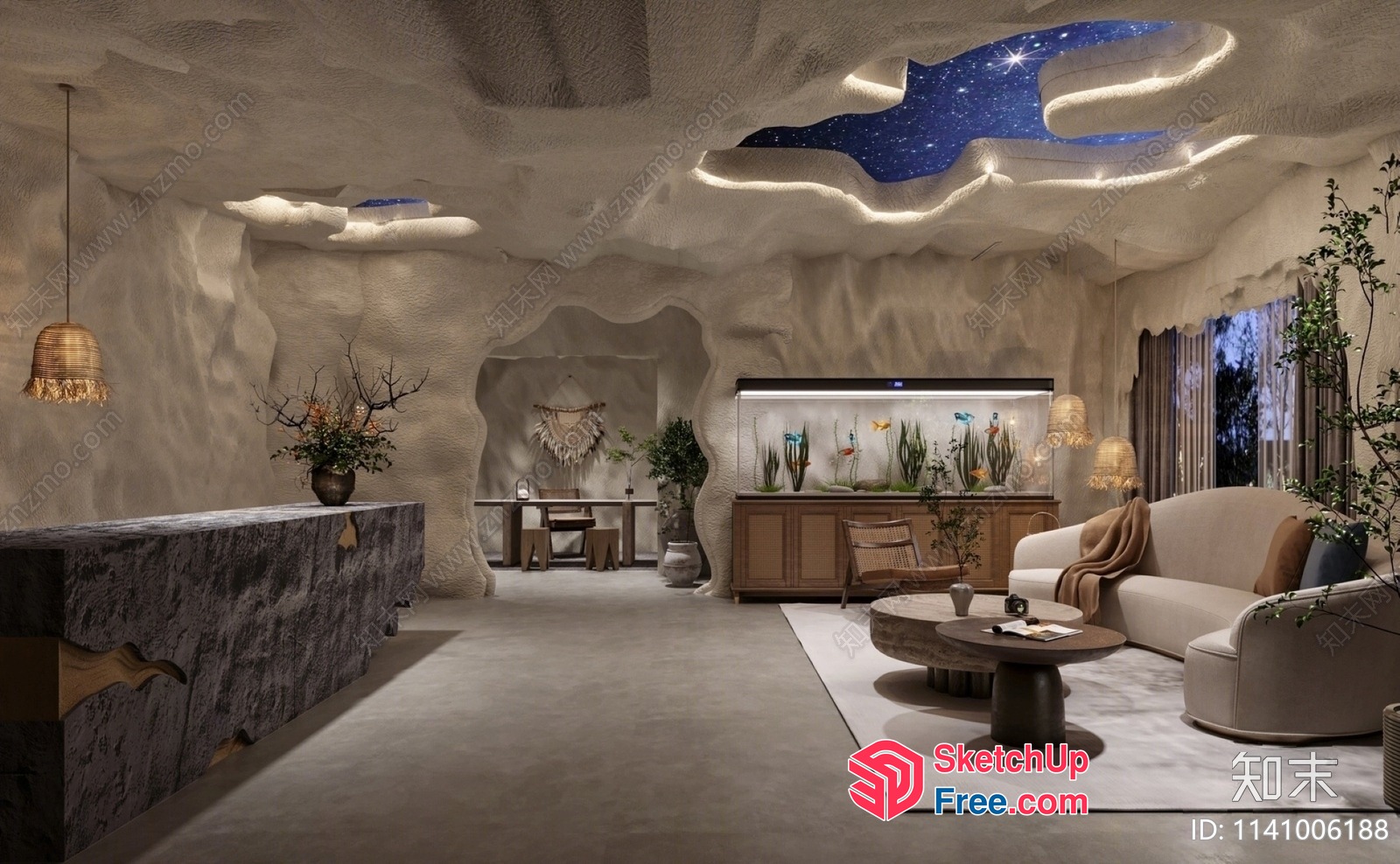 Cave-Inspired Living Room With Unique Ceiling Design 3D SketchUp File