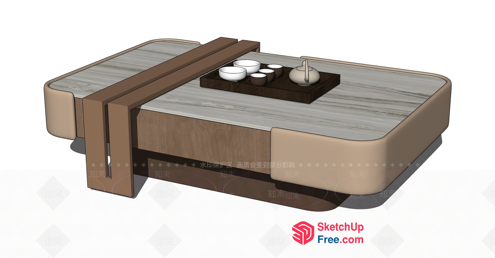 Modern Coffee Table With Tea Set And Marble Top 3D SketchUp File