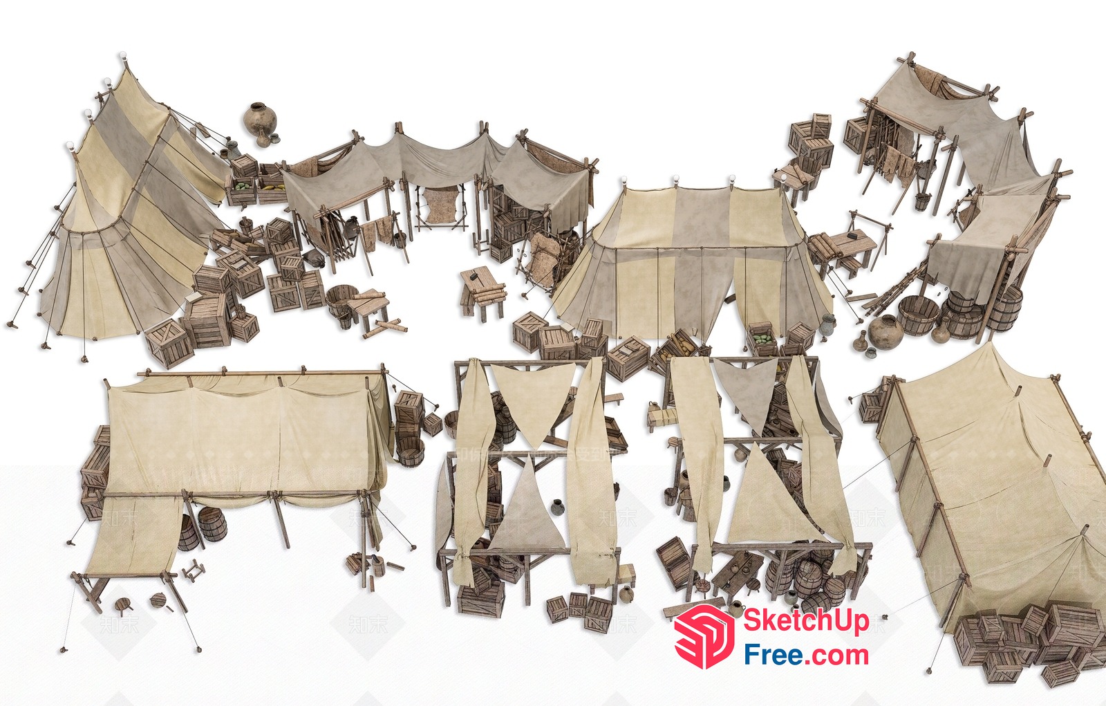 Medieval Market Scene With Various Goods And Buildings 3D SketchUp File