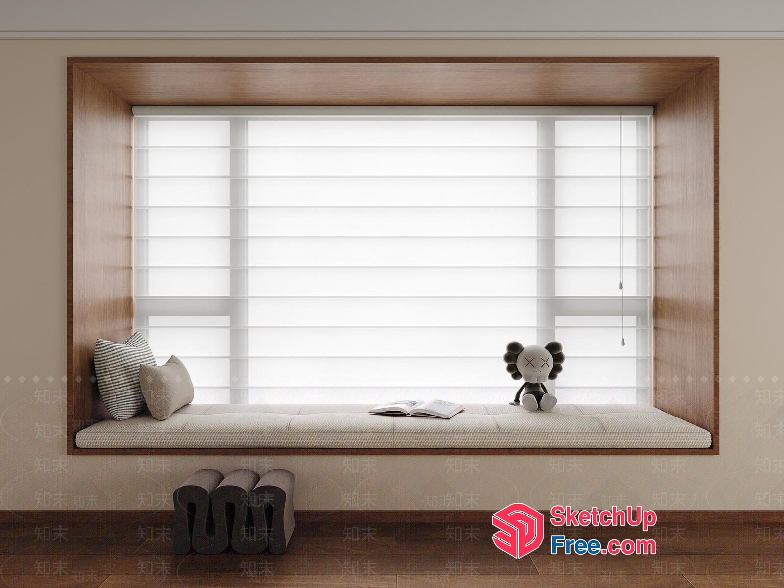Cozy Window Seat With Cushion And Pillows 3D SketchUp File
