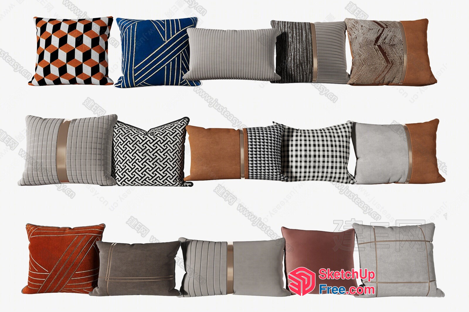 Decorative Pillows With Various Patterns And Textures 3D SketchUp File