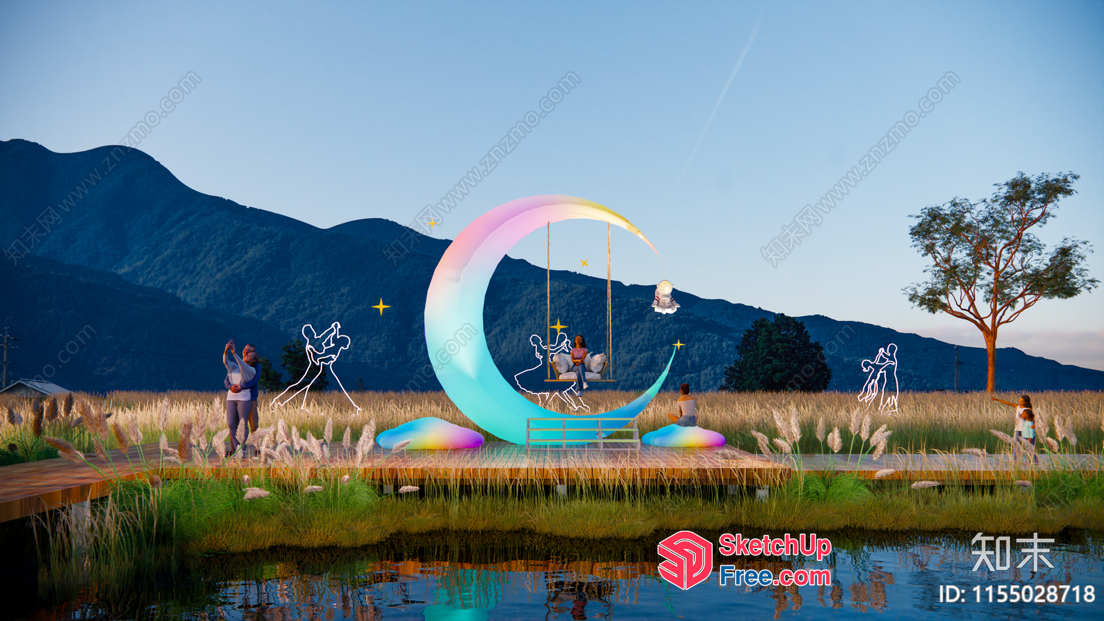 Moonlit Serenity - Vibrant Grassland Scene 3D SketchUp File