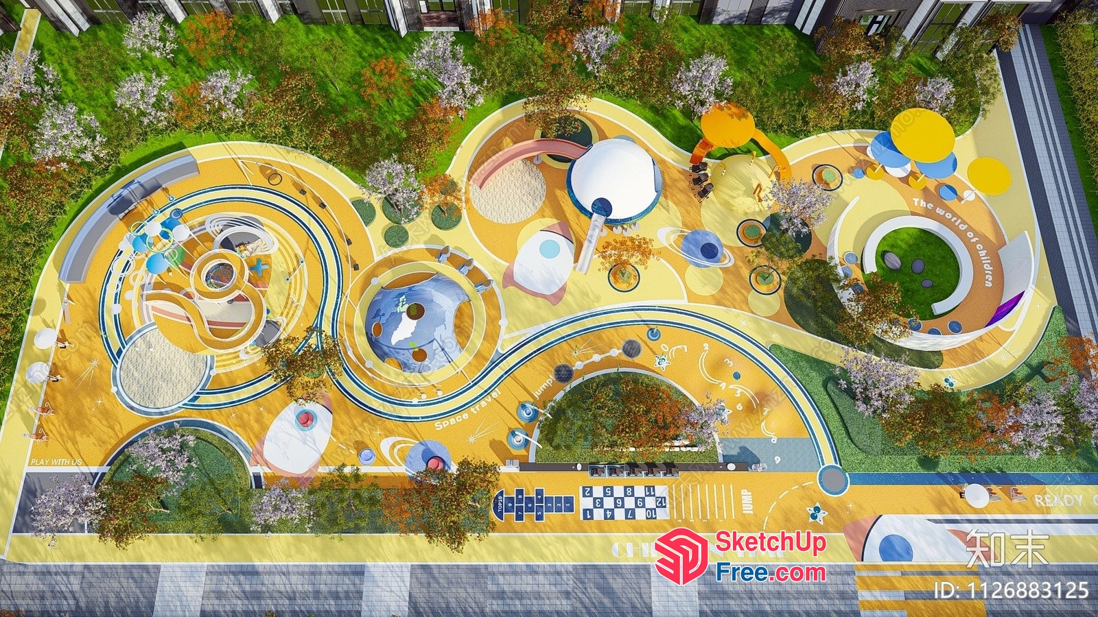 Vibrant Yellow Playground With Unique Features 3D SketchUp File
