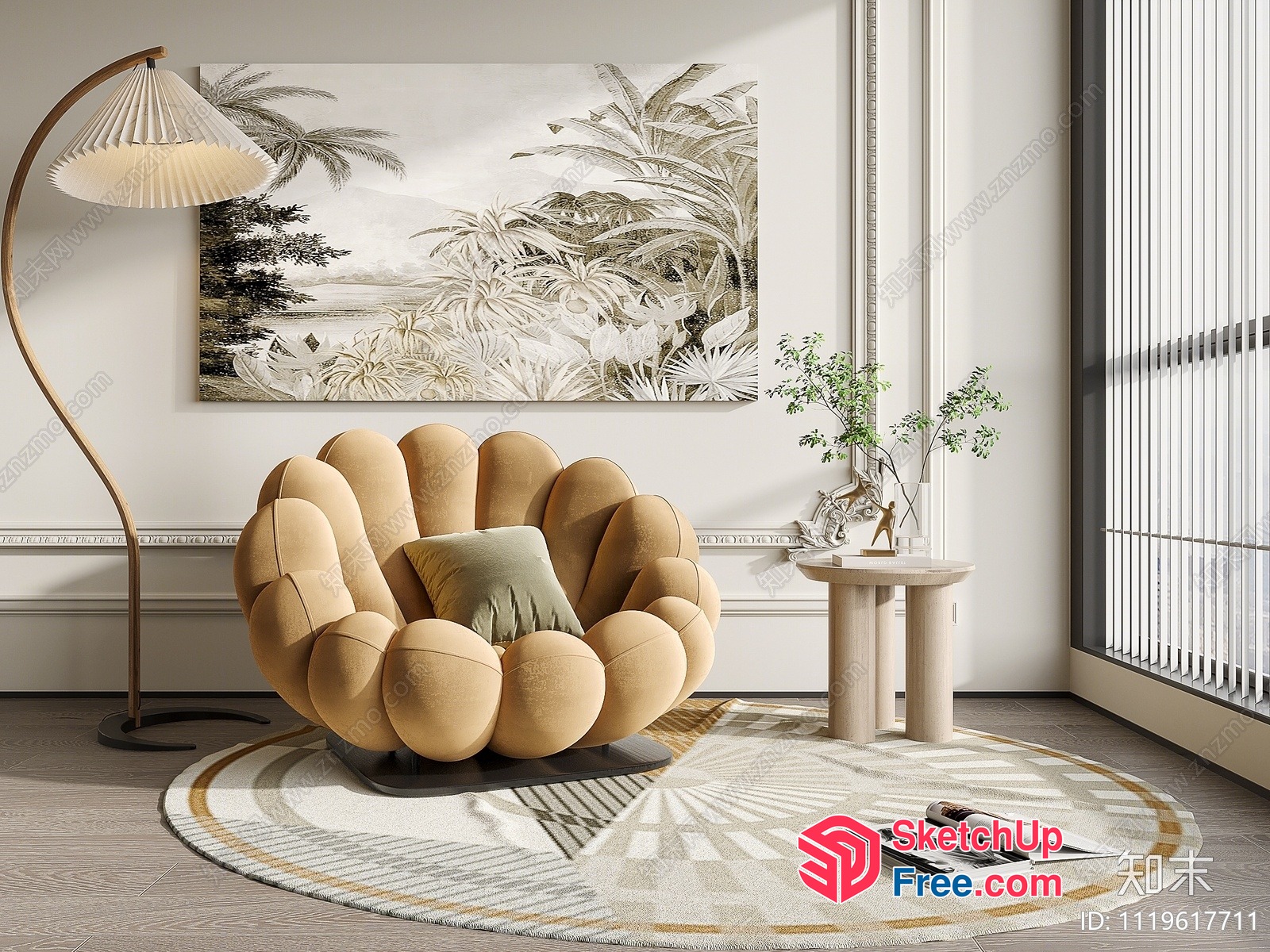 Minimalist European Style Living Room With Creamy Sofa 3D SketchUp File