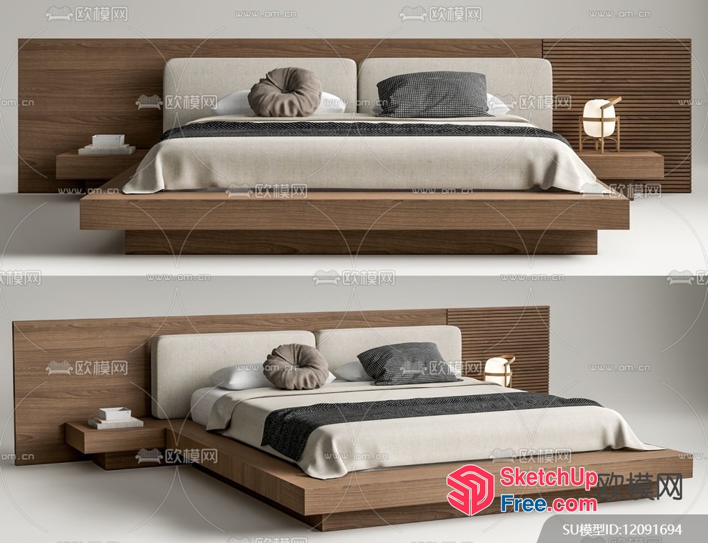 Modern Minimalist Japanese Style Bed Head Tab And Bed 3D SketchUp File