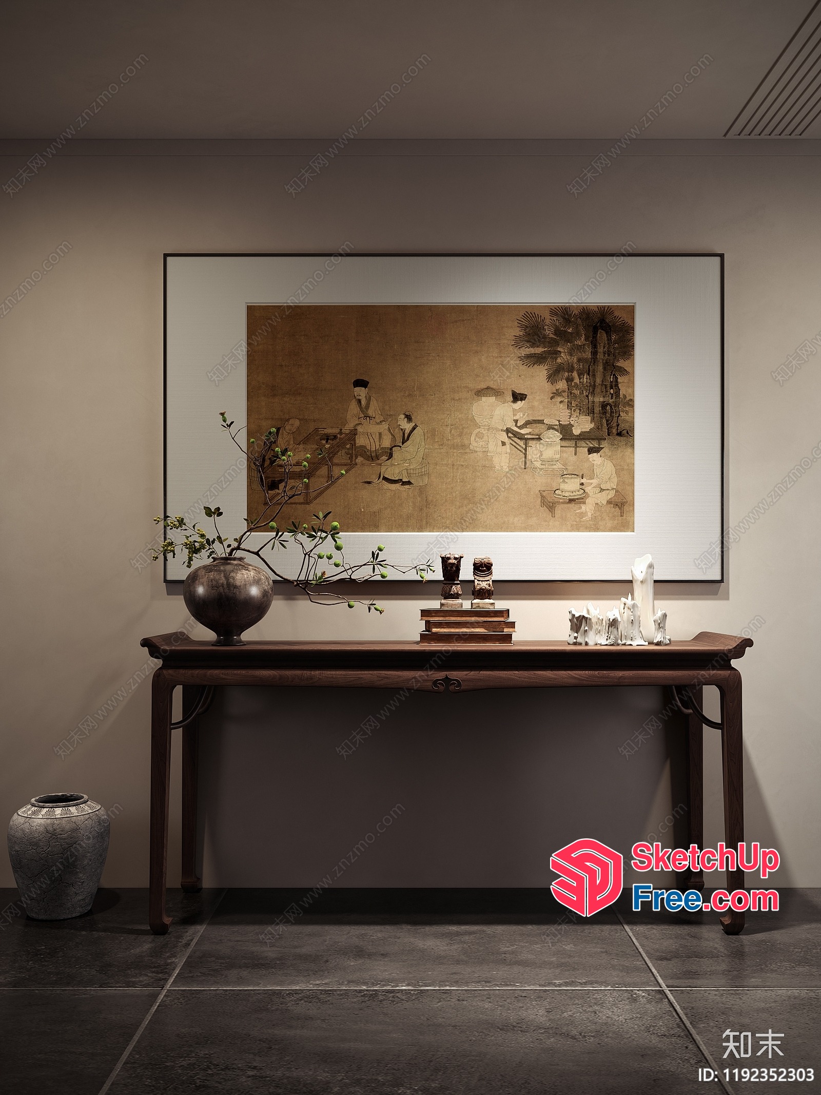 Asian-Inspired Artwork On A Console Table 3D SketchUp File