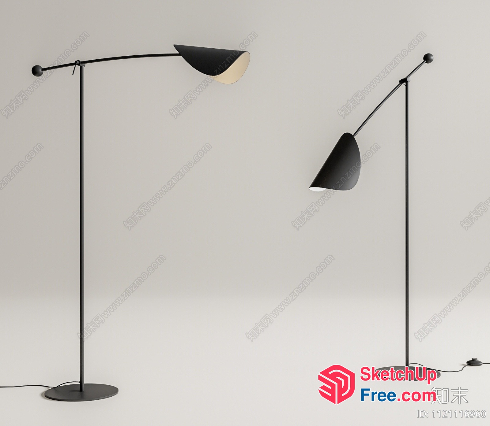 Two Black Floor Lamps With Adjustable Shades 3D SketchUp File