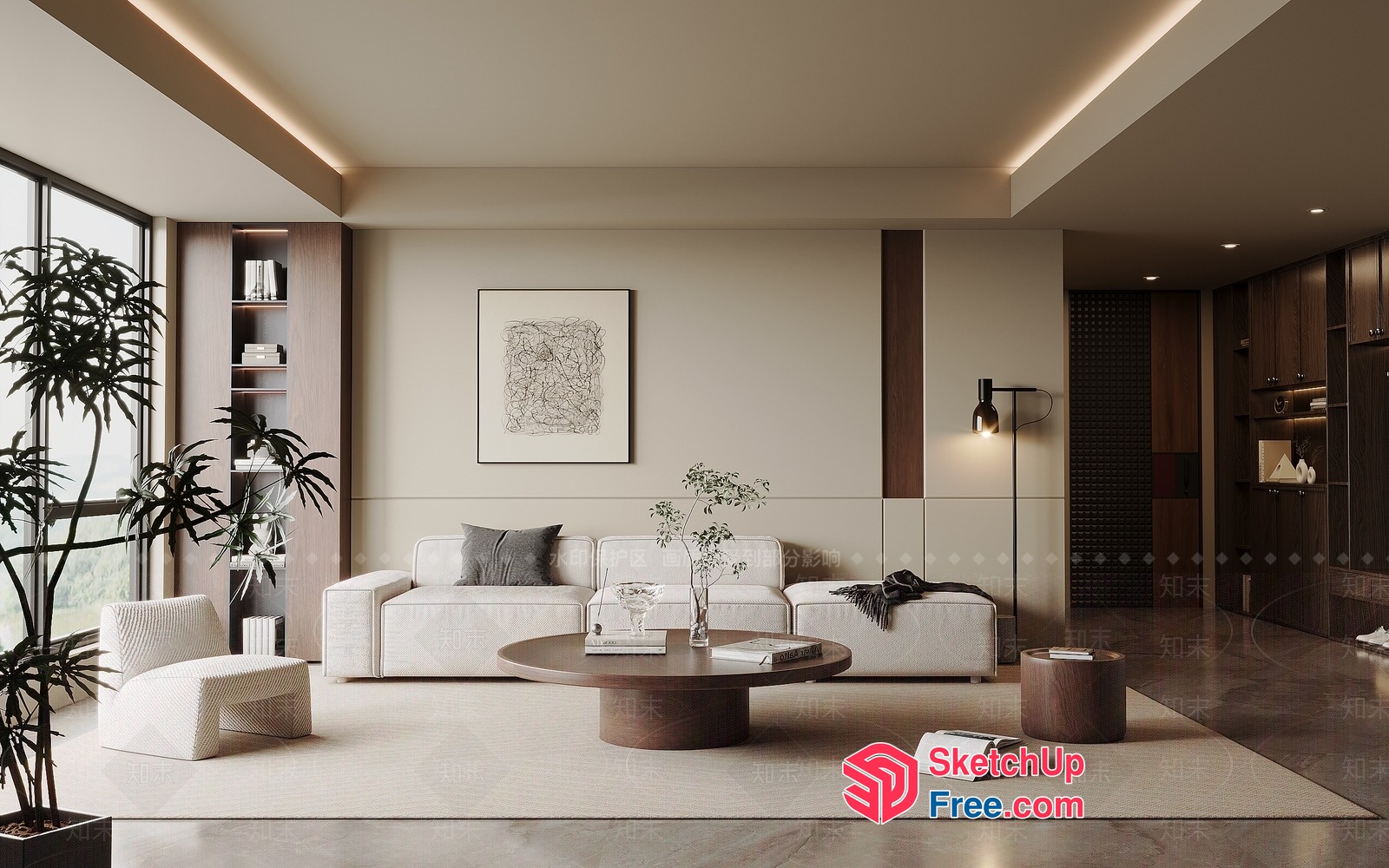 Modern Living Room With White Sofa And Coffee Table 3D SketchUp File