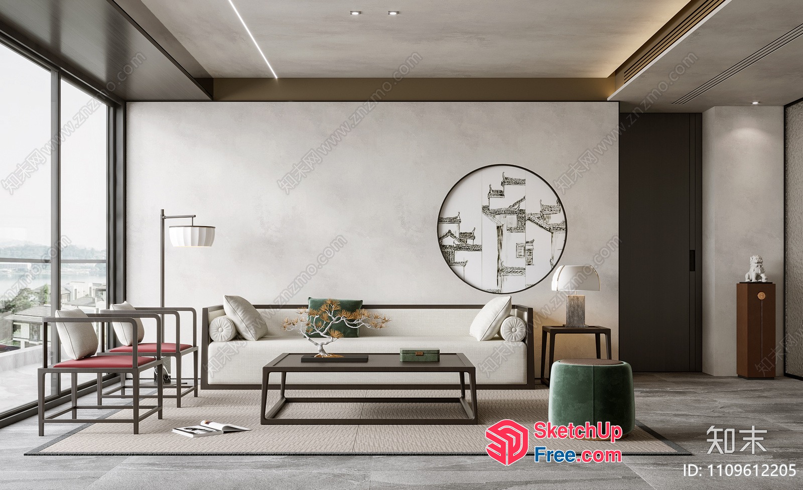 Modern Asian-Inspired Living Room With Minimalist Decor 3D SketchUp File