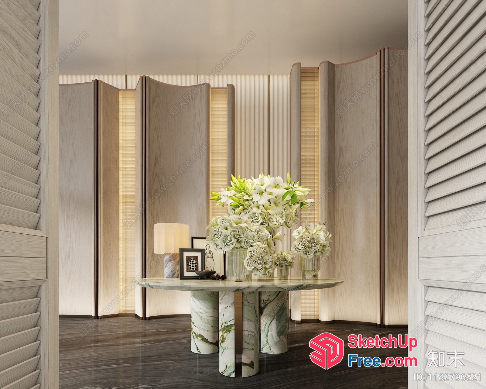 Marble Table With Vases And Flowers 3D SketchUp File